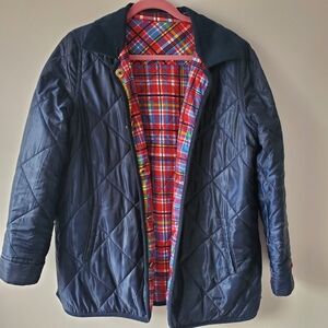 Rafaella Weekend Women's Reversible Quilted Jacket Navy Blue & Mulicolor Plaid L